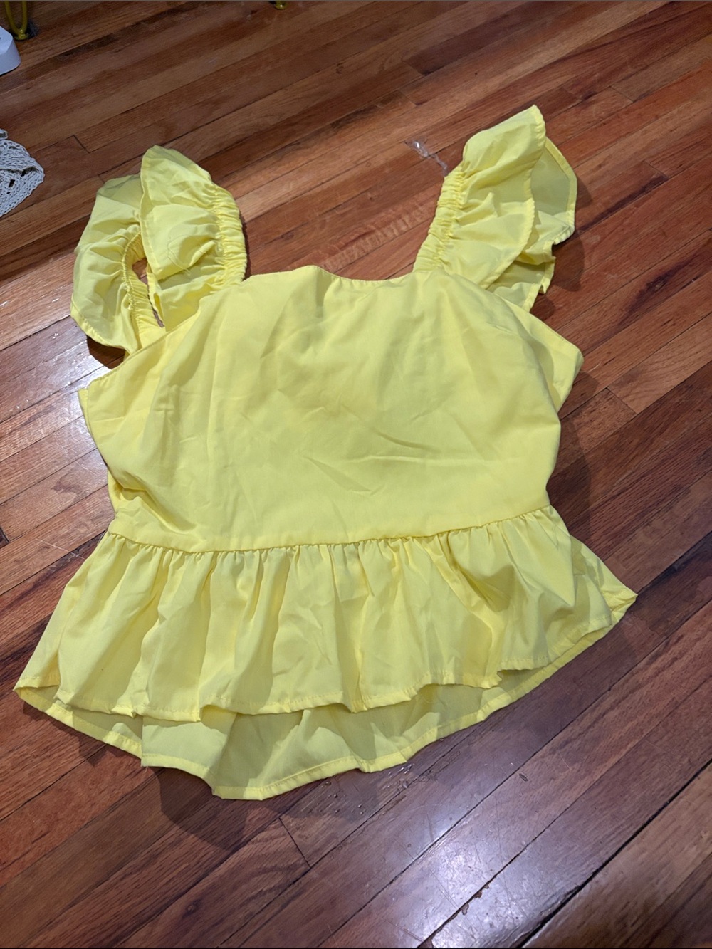 Yellow peplum open back with tie
